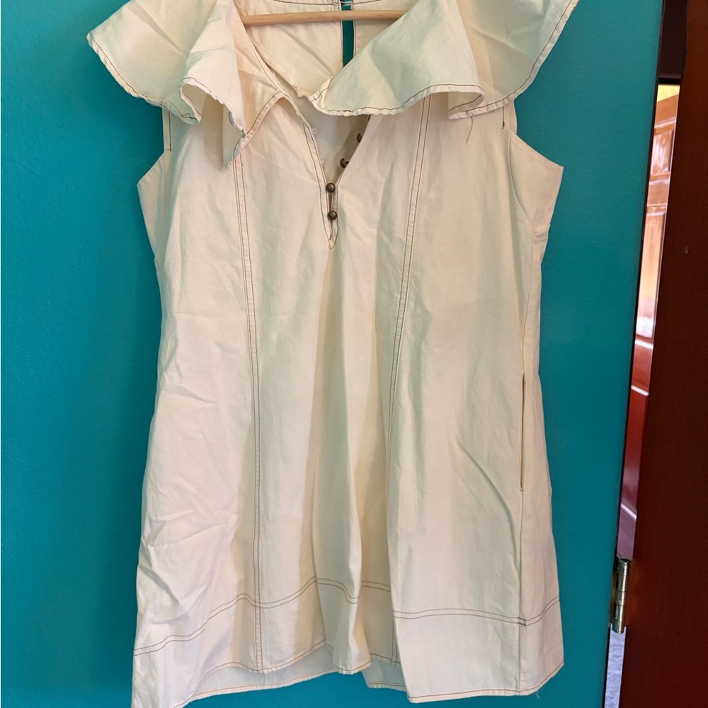 Ruffle v-neck mini cotton shift dress - Picture 10 of 12